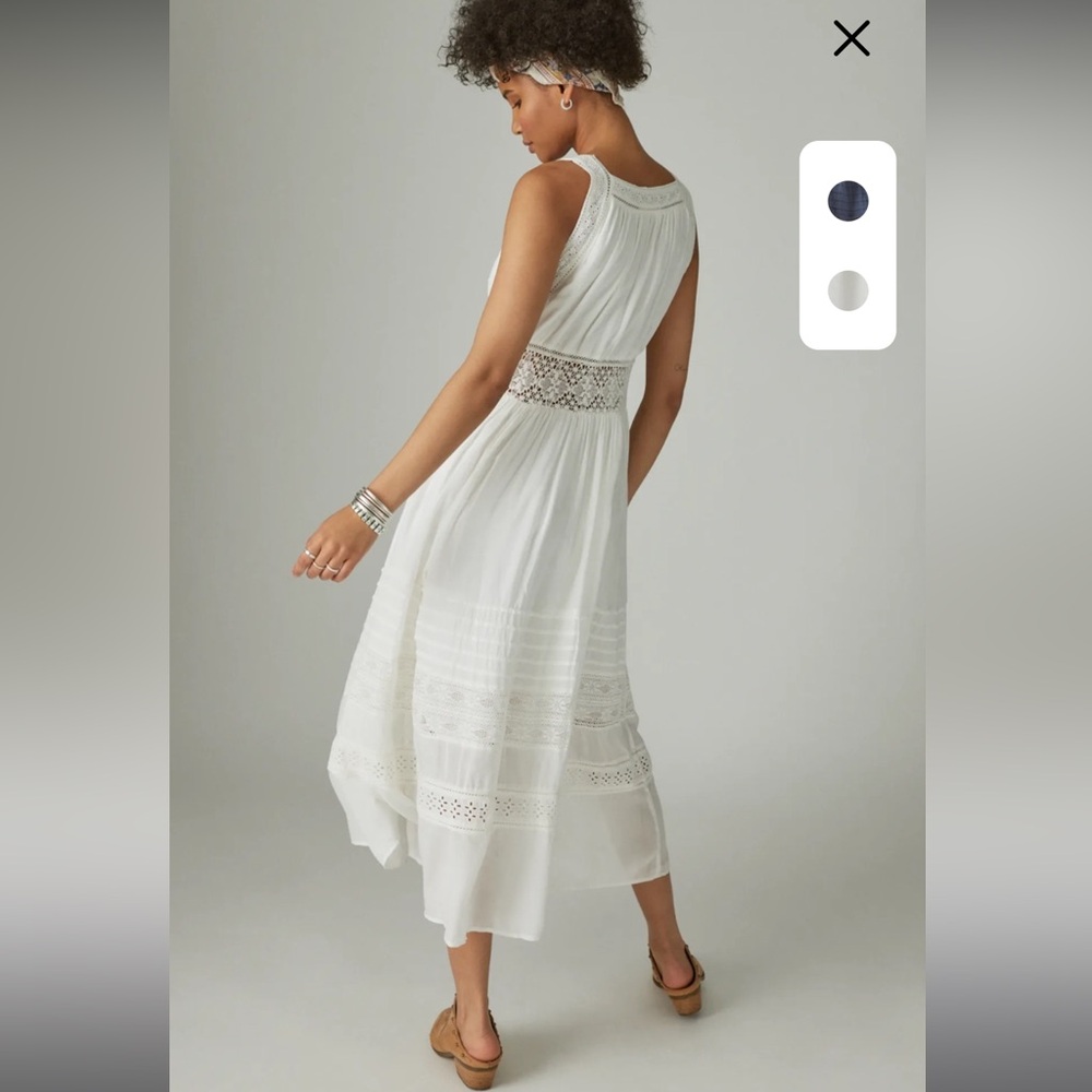 Sz XS EUC Lucky Brand white lace v neck button front summer dress with pockets - Picture 4 of 9